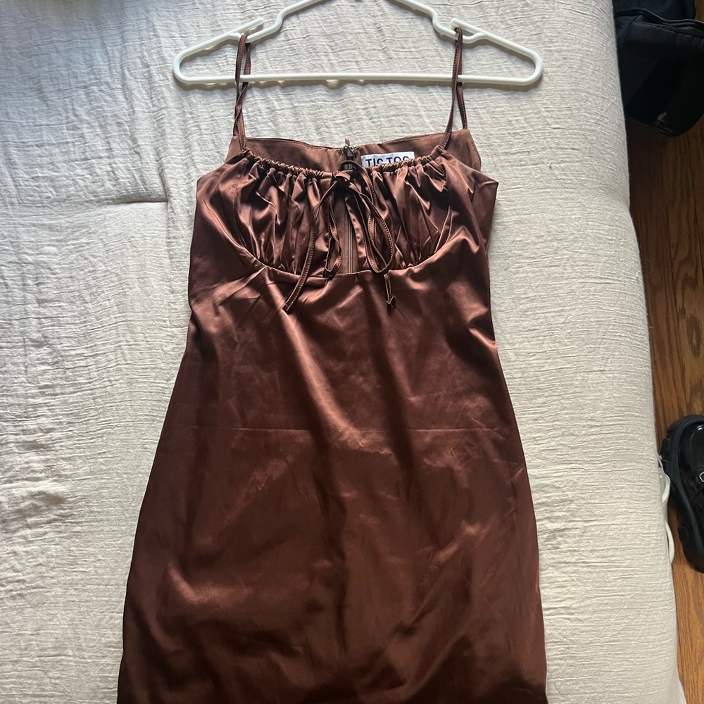 Elegant Brown Satin Mini Dress